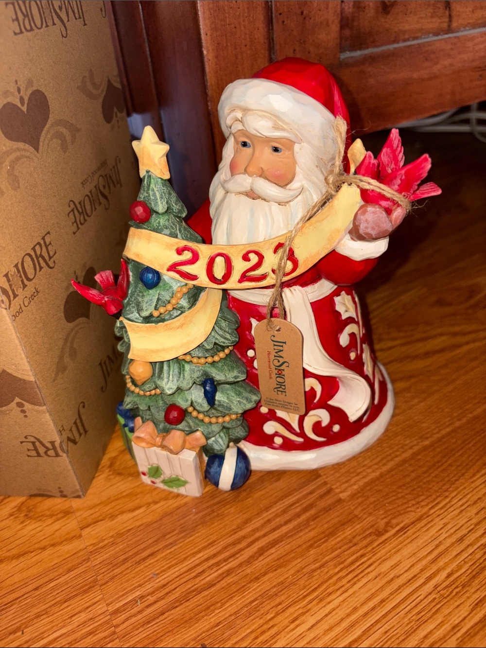 Jim Shore Red and Green 2023 7” Santa with Tree Figurine